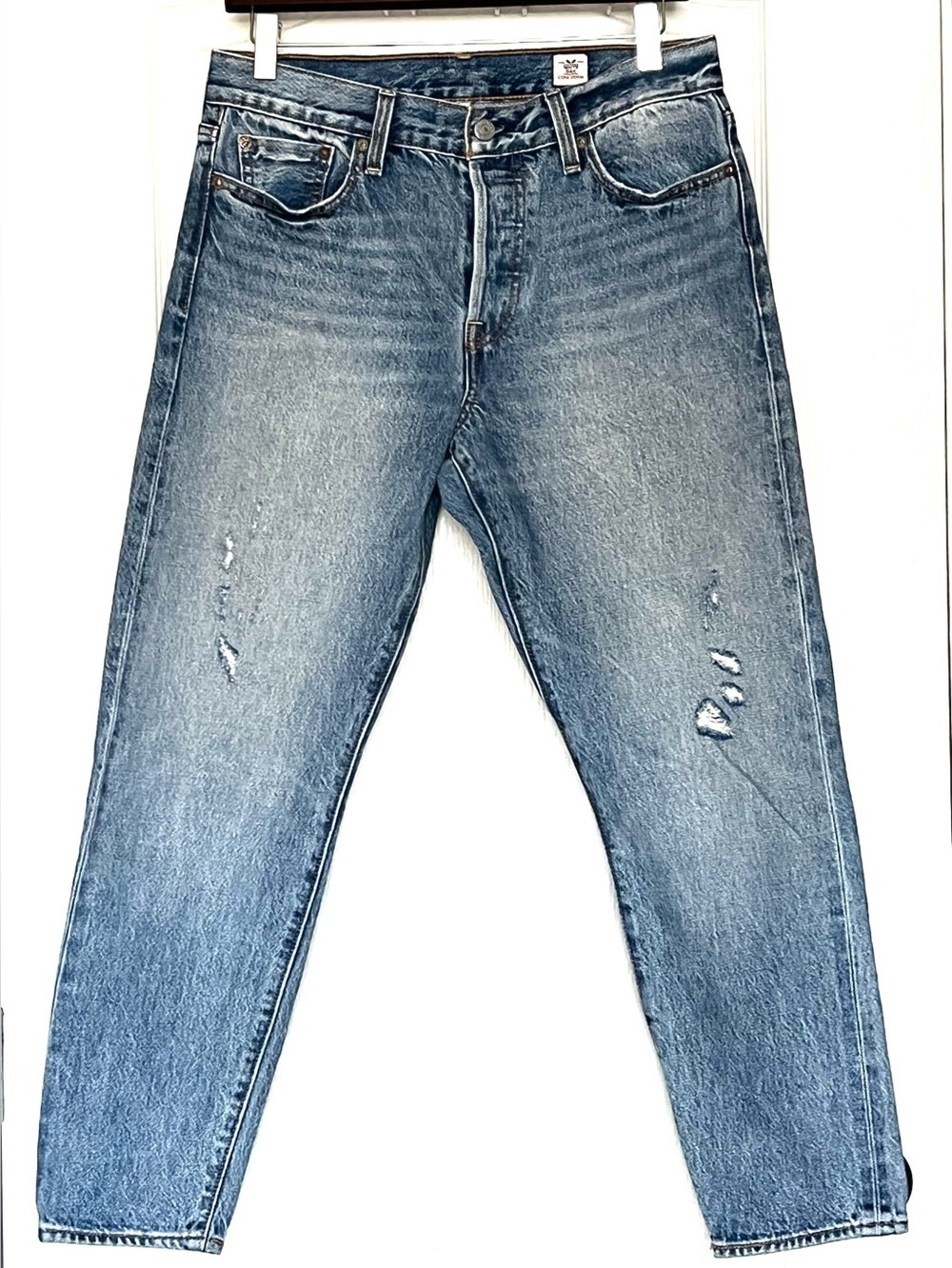 Levi's Wedgie Icon High Rise Selvedge White Oak Cone Denim Distressed Jeans 29